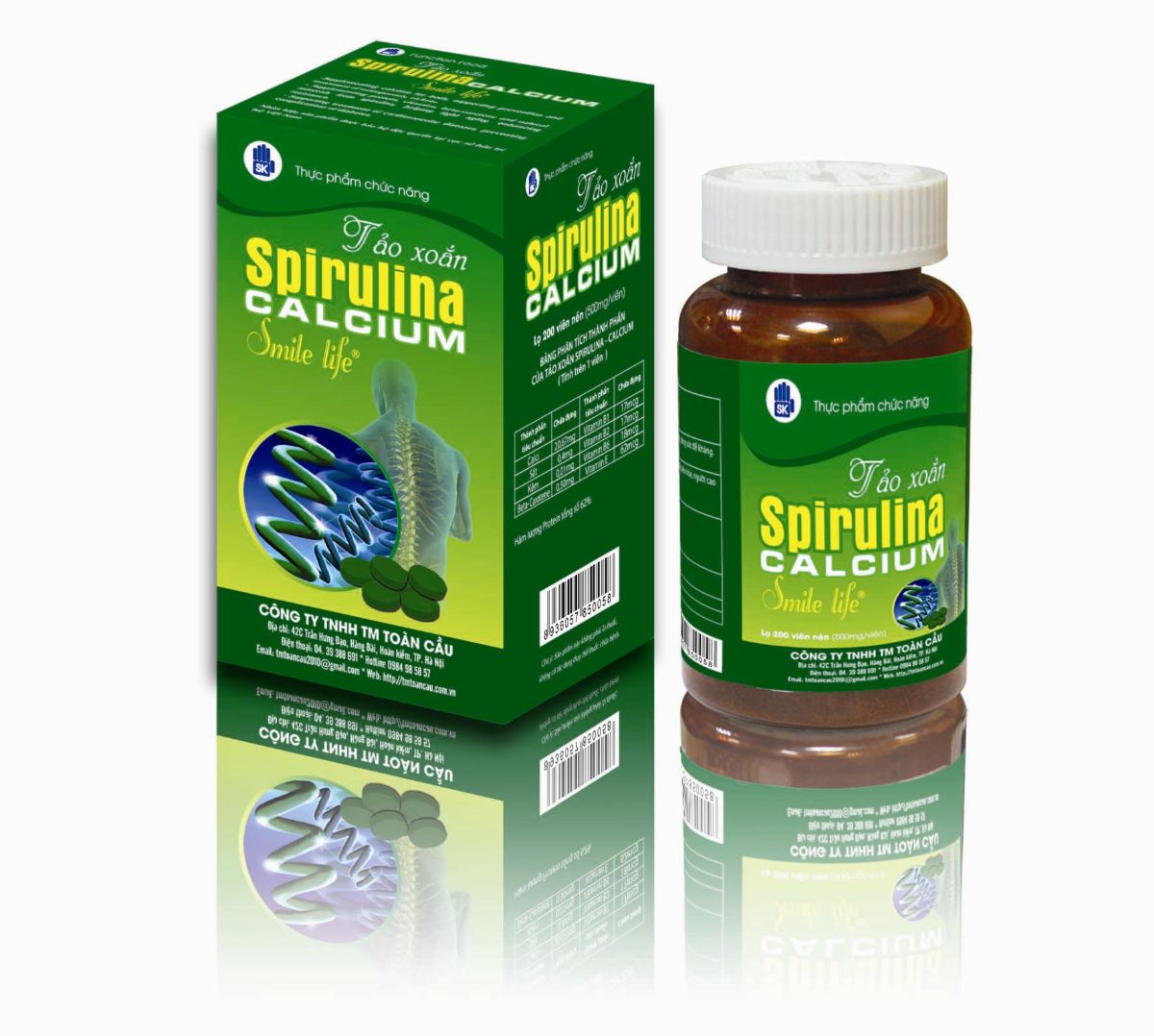 Tảo xoắn Spirulina - Calcium (Lọ 200 viên - 500mg/1 viên nén)